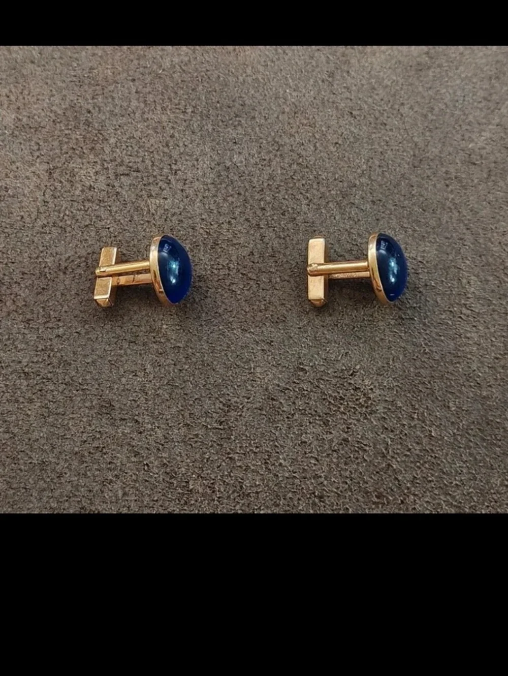 1950s/60s Swank Round Cobalt Blue Lucite Cabochon Gold Tone Cufflinks
